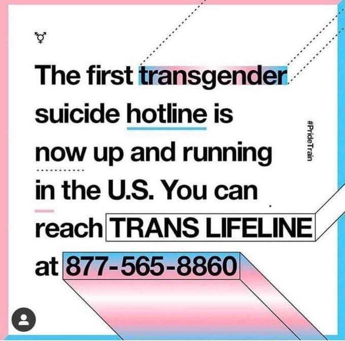 The first transgender suicide hotline is now up and running in the U.S. You can reach TRANS LIFELINE at 877-565-8860