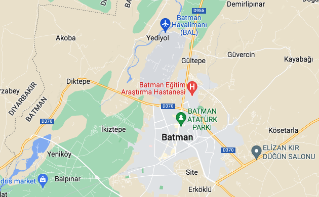 Map of Batman in Eastern Turkey. It's quite near Syria and Iraq.