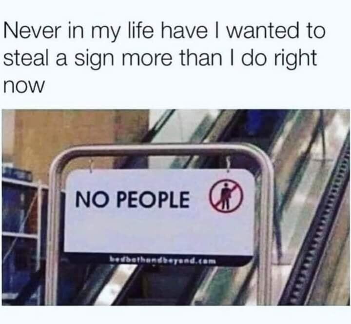 Signed posted in front of escalators reads "no people."