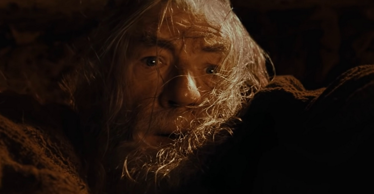 Gandalf being dramatic in a dark cave