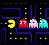 Screenshot of Pacman trying to get away from Blnky, Pinky and Inky
